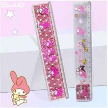 Sanrio قطعة واحدة مسطرة سانريو ذات نمط موجي من الغليتر السائل، مسطرة كرتونية جميلة بطول 20 سم (نمطين عشوائيين)