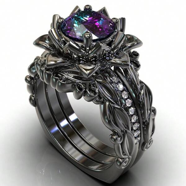 Gun Black Ring Three-Piece Set For Women, Rose Flower Inlaid  Jewelry, Simple And Elegant, Suitable For Daily Wear Or Party, Fashionable Women's Ring, Jewelry Accessory, Exquisite Gift For Women. Simple And Elegant, Suitable For Daily Wear Or Party Fashion Women's Ring, Jewelry Accessory, It's An Exquisite Gift For Women.