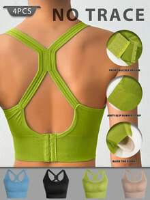 4pcs EssElegance High Support Sports Bra For Women With Padded & Mesh Panels, Bras For Women Breathable Stretch Fit For Yoga Running Training, Ultra-Soft Breathable Fabric - 彩色 - 查看 5