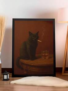 1 sztuka, płótno z czarnym kotem, plakat olejny z kotem palącym papierosa z alkoholem, zabawny nadruk z zabawnym wózkiem barowym, oryginalna dekoracja ścienna do baru, oryginalna dekoracja ścienna do męskiej jaskini, dekoracja sypialni, dekoracja salonu, dekoracja biura, dekoracja ścienna do jadalni, dekoracja kuchni, gabinet, korytarz, dekoracja akademika.