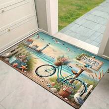 1pc Crystal Velvet Entrance Doormat, Decorative Modern Wood Grain Maple Leaf Non-Slip Outdoor Rug Set