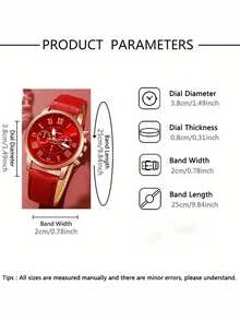 1/14pcs Women's PU Leather Strap Minimalist Three-Eye Roman Scale Dial Quartz Watch Set, Gift For Lover (No Box) - Rose Gold - View 7