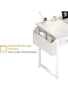 32 Inch Small Desk With Fabric Drawers – Vanity Table With Storage Drawer & Bag. Writing Desk For Bedroom/Study, Small Spaces - 白色 - 查看 7