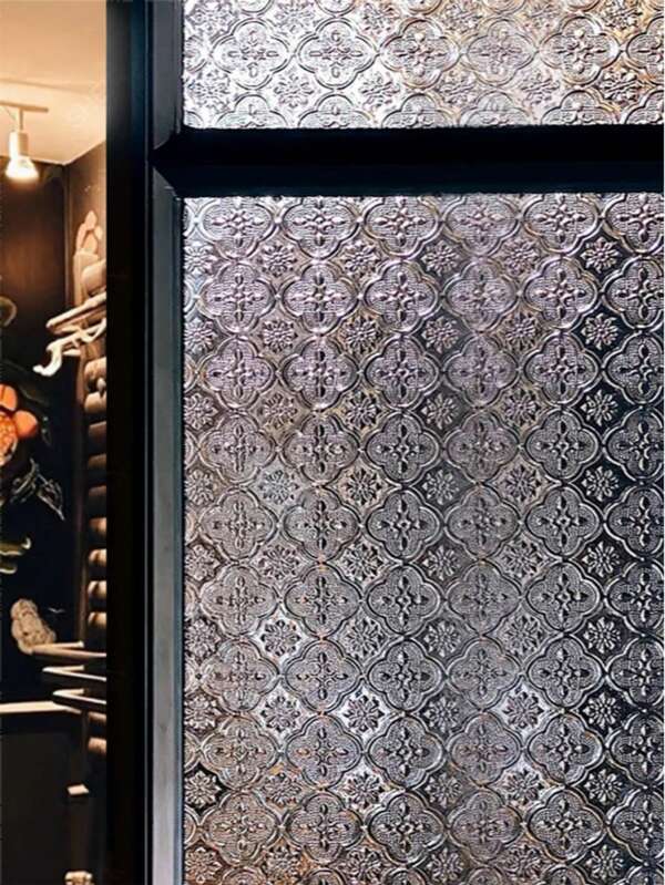 Vintage Style Geometric Pattern Pattern Glass Film, Window Privacy Film, Toilet Anti-Peep Film, Glass Window Film, Non-Adhesive Reusable Glass Decorative Window Film For Home And Office Decorative Film Static Adhesive Free Glass Film Home Glass Sticker Bathroom Office Laser Film