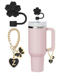 3 件/2 件专为 30-40 盎司杯子设计的配件:黑色字母标记器、硅胶芙蓉花吸管盖、硅胶防摔防刮保护盖、可重复使用的 10 毫米大直径吸管盖、可爱字母装饰、适用于现代简约玻璃杯、母亲节礼物 - 黑色 - 查看 20