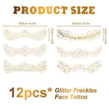 12pcs Gold Freckles Temporary Face Tattoos, Sparkle Makeup Patches, Waterproof Glow Up Face Glitter Speckles Cosmetic Stickers For Women Festival Carnival Party Dancing Makeup