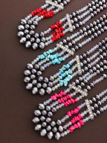 1pc Personalized Creative Exaggerated Western Country Style Imitation Beaded Multi-Layer Necklace - Necklace - View 6