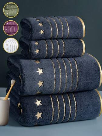 1pc/2pcs Modern Minimalist Fashion Line Star Embroidery Bath Towel, Super Soft, Quick Dry, Non-Shedding, Sauna Towel, High Absorbency, Ultra Soft (Light & Thin) Lightweight, Guest Towel, High Quality Shower Towel, Durable Bathroom Accessory, Best Gift For Partner. Towel Size: 34*75, Bath Towel Size: 70*140 Shower Towels For Beaty Salon, Hotel Sports,Home Essentials, Towel, Skin Care
