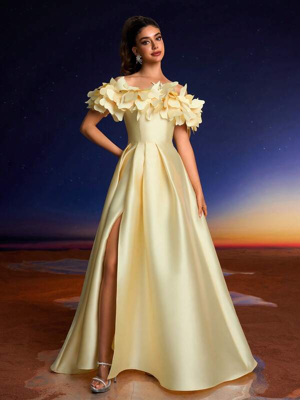 Vestido de Festa Elegante 3D com Flores Manuais da Anymoon, Adequado para Bailes Formais, Festas e Eventos