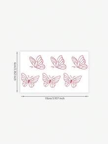 1 件简约艺术红色蝴蝶图案临时纹身，防水防汗，持续 1-3 天，适合女性，可贴于锁骨或手腕