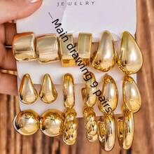 3 Pairs/9 Pairs New ABS Resin & CCB Exaggerated C-Shaped Water Drop Personalized Fashion Earring Set