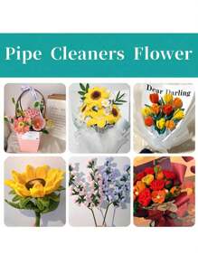 100根高密度柔性扎带，53色针织花茎，可弯曲针织花茎，灰色工艺毛根，纯色针织花茎，工艺毛根配件，针织毛根用于手工制作，蓬松毛根，工艺品和装饰品，多功能DIY花束扎带材料 - 彩色 - 查看 8