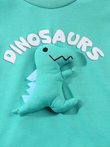 Set de 2 piezas Conjunto de ropa casual de otoño/invierno para niños, incluye chaqueta con estampado de letras y gráfico de dinosaurio 3D, y pantalones cómodos, adecuados para salidas, vacaciones y actividades al aire libre