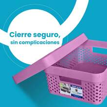 Kit 2 cajas organizadoras tapa plástico modernas 11L almacenamiento orden closet ropa accesorios hogar apilable resistente diseño contemporáneo fácil transportar - Lila Púrpura - Ver 4