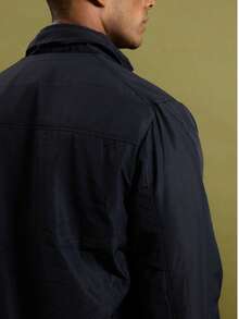 Men's Traditional High Collar Bomber Jacket With Cutouts - Navy Blue - View 2