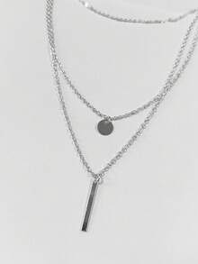 1pc Fashionable Multilayer Metal Disc Tassel Pendant Necklace For Women, Collor Bone Chain, Suitable For Party And Gift - Antique Silver - View 5