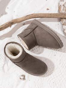 青少年雪地靴、男女靴、秋冬靴、羊毛内衬短靴、适合日常及户外穿着的冬季鞋（照片与实物可能存在轻微色差，属正常现象） - 卡其色 - 查看 3