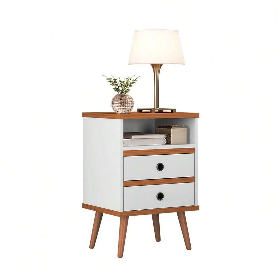 Mesa de Cabeceira Otto 2 Gav Lateral de Cama Quarto Pés Palito - Branco - Visão 1