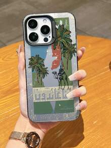 Desert Exploration Map Pattern Phone Case, Personalized Compatible With IPhone 16 Pro Max, 15/14 Plus, 13, 12, 11 Protective Cover - Black Frame, Sand Grey - View 2