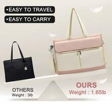 女士午餐包，带 15.6 英寸笔记本电脑隔层，隔热手提包，防水工作手提包，带 40 盎司侧袋，学校午餐盒 - 粉色 - 查看 4