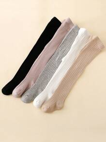 5pcs Girls' Solid Color Rib Knit Tights, All-Match Versatile Elastic Tights - Multicolor - View 3