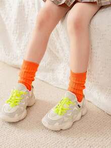 1 Pair Children's Colorful Mid-Calf Socks, Solid Color Vertical Striped Girls' Knee-High Socks, Fashion Versatile Candy Color Crew Socks, Suitable For 3-8 Years Old Boys And Girls - Multicolor - View 4