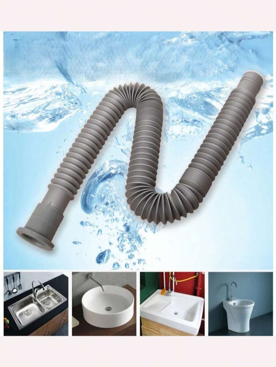 Abflussrohr unter der Spüle, Spülbeckenablauf, Waschbeckenablaufrohr, graue gummibeschichtete Kunststoffrohrverbindungen für Waschbecken