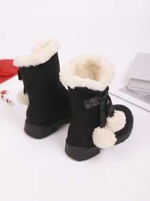 A Pair Of Stylish And Cute Children's Snow Boots With Bow Decorations, Suitable For Outings, Trips, Vacations, And Back-To-School Outfits (Suitable For Both Boys And Girls)."Back-To-School Season Kids' Snow Boots""Kids' Snow Boots For Vacation Outfits""2025 New Children's Snow Boots"" Winter And Autumn Warm Kids' Snow Boots""Stylish And Cute Snow Boots"