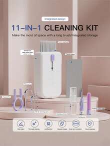11-In-1 Cleaning Kit, Includes Screen Cleaning Spray, Microfiber Cloth, Hidden Brush, Key Extractor, Detachable USB Drive, Pen Tip Cleaner, Phone Holder, Density Brush, Laptop Screen & Keyboard Cleaning Set, Electronics Screen Cleaning Tool, Camera Lens/Phone Multi-Function Cleaning Brush - Multicolor - View 3