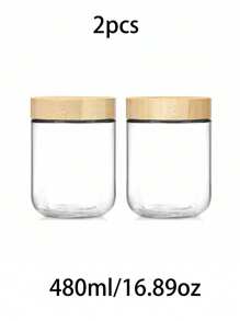 2 peças/4 peças/6 peças Pote de Vidro de 480ml com Capacidade de 480ml, Recipiente de Aveia de Noite com Tampa, Pote de Vidro de Cozinha, Recipiente de Aveia com Tampa, Pote de Armazenamento de Frutas Secas com Tampa de Bambu e Madeira, Recipiente de Armazenamento de Vidro Vedado com Tampa de Madeira