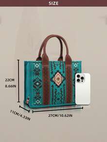 2pcs/Set Bohemian Vintage Women Handbag & Crossbody Shoulder Tote Bag With Wallet - Màu ngọc lam - Xem 2