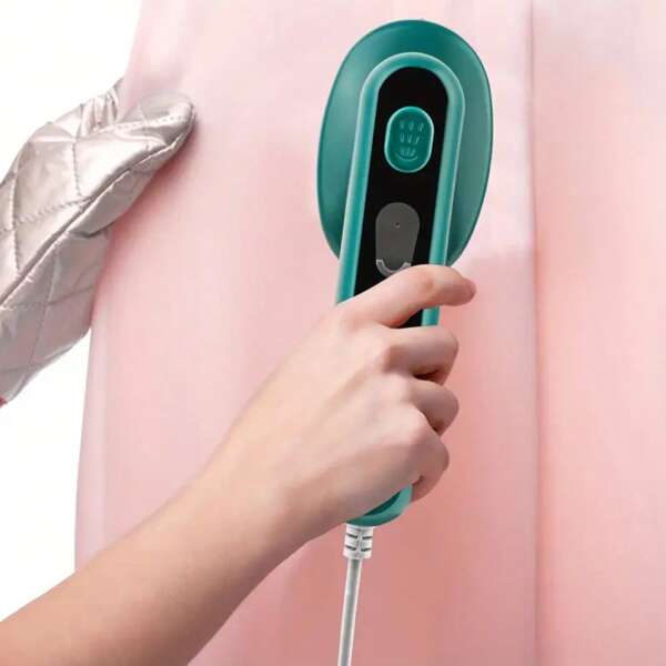 Plancha eléctrica de mano - Alta temperatura de vapor, uso en seco y húmedo, color verde azulado y blanco, compacta y ergonómica para un planchado fácil