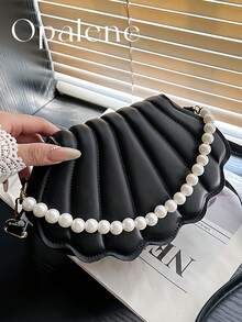 Crossbody Bags For Women, Shell Shaped Crossbody Bag, Fashionable Mini Shoulder Bag, Women's Faux Pearl Chain Handbag, Elegant Shell Purse Perfect For Parties Weddings Dinners & Banquets Matches Wedding Dresses Formal Wear Prom Gowns Birthday Outfits - 彩色 - 查看 2