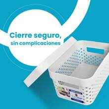 Kit 2 cajas organizadoras con tapa plástico modernas para hogar oficina o escuela - Blanco - Ver 4