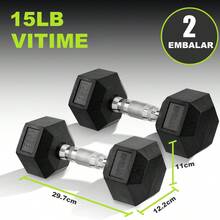 2 Mancuernas Hexagonales De Caucho 10LB 15LB 20LB 25LB Gimnasio - 15 libras - Ver 2