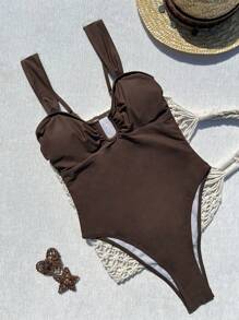 Women's V-Neck Underwire Spaghetti Strap One Piece Swimsuit, Sexy Beach Wear