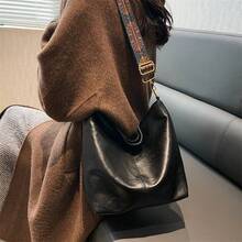 Large Spacious Tote Bag For Women, PU Leather Work Office Commuter Bag, Minimalist Vintage Shoulder Crossbody Purse - Casual Everyday Handbag - 黑色 - 查看 2