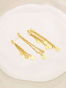 1 Pair Fashionable European & American Minimalist Geometric Hollow Tassel Earrings, Suitable For Daily Wear