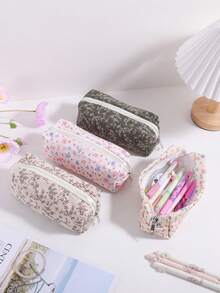 1 Stück Blumen Cord Stifttasche, verschiedene Blumenmuster, geeignet zum Aufbewahren von Schreibwaren, Büroorganisation und Dekoration, Campus Mode Schulmaterial, Geschenk für Freunde - Verschiedenfarbig - Übersicht 5