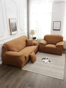 1pc Solid Color Sofa Cover, Elastic Sofa Protector, Non-Slip Design, Soft & Breathable, Fits All Sizes, Suitable For All Seasons & Themes, Machine Washable Sofa Cushion Cover - Camel - View 7