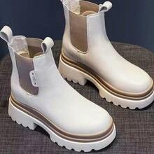 Women's Thick-Soled Ankle Boots With Built-In Height Increase, White Slim Short Boots For Petite Women, Autumn And Winter Fashion 202. - Light Yellow - View 6