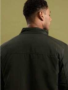 Men's Traditional High Collar Bomber Jacket With Cutouts - Green - View 2