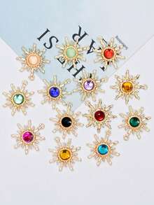 10pcs Baroque Style Transparent Jelly Color Gemstone Sunflower Jewelry Accessories DIY Earrings Bracelet Necklace Alloy Pendant