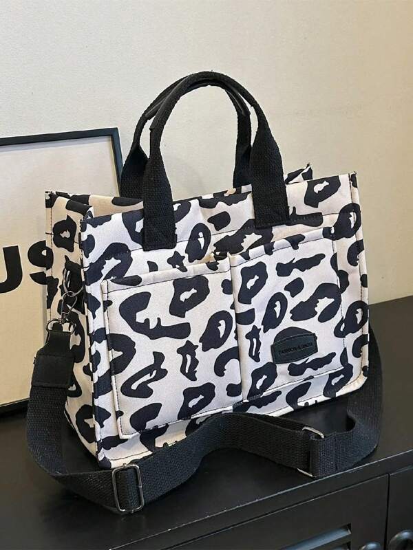 Spring/Summer New Floral & Polka Dot Print Fashion Ladies Tote Bag, Laptop Briefcase, Commuter Bag, Shoulder Bag, Casual Shopping Bag, Large Capacity, Multi-Pocket, Sweet Daily Tote