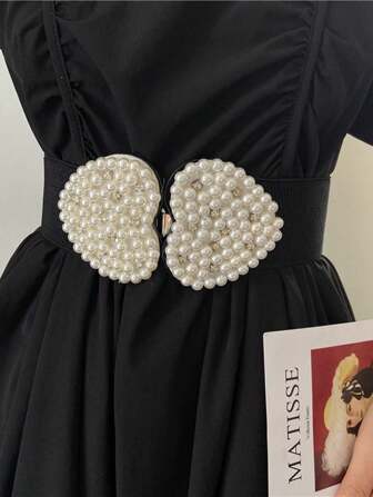 1pc Women's Pearl Bow Elastic Waist Belt, Can Be Decorated With Dresses Fall, Autumn, Halloween