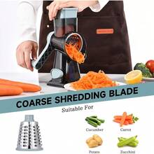3-In-1 Rotary Food Processor - Manual Cheese Grater & Vegetable Slicer Set With Interchangeable Blades, Professional Grade For Kitchen/Restaurant, Effortless Shredding For Hard Cheese, Nuts, Chocolate Blocks - GreyBlue - View 4