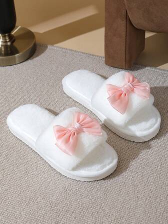 女士蝴蝶结露趾拖鞋，舒适室内家居鞋，轻便防滑，适合春季、秋季及所有季节