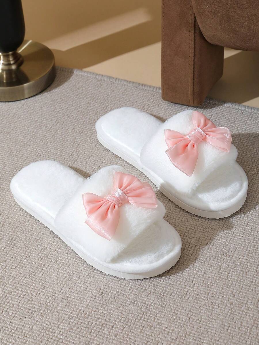 女士蝴蝶结露趾拖鞋，舒适室内家居鞋，轻便防滑，适合春季、秋季及所有季节
