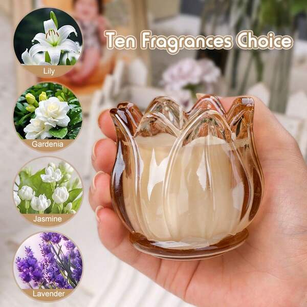 1 pieza Vela perfumada de cera de soja hecha a mano, 8 opciones de fragancia (Gardenia/Lavanda/Sándalo/Jazmín/Romero/Jazmín), vela en forma de tulipán, aroma duradero para el dormitorio, regalo interesante para mamá y amigos