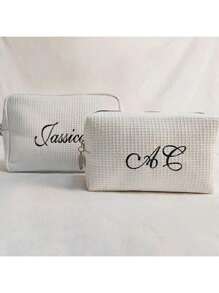 Customized Embroidered Makeup Storage Cosmetic Bag, Monogram Waffle Makeup Bag - Monogram Graduation Gift - Bridesmaid Gift, Classic Makeup Bag Suitable For Dorm Life, Customized Embroidered Makeup Storage Cosmetic Bag, Monogram Waffle Makeup Bag - Monogram Graduation Gift - Bridesmaid Gift, Classic Makeup Bag Suitable For Dorm Life, Customized Personalized Embroidered Bubble Mesh Cosmetic Bag/Toiletry Organizer, Easy Comfort